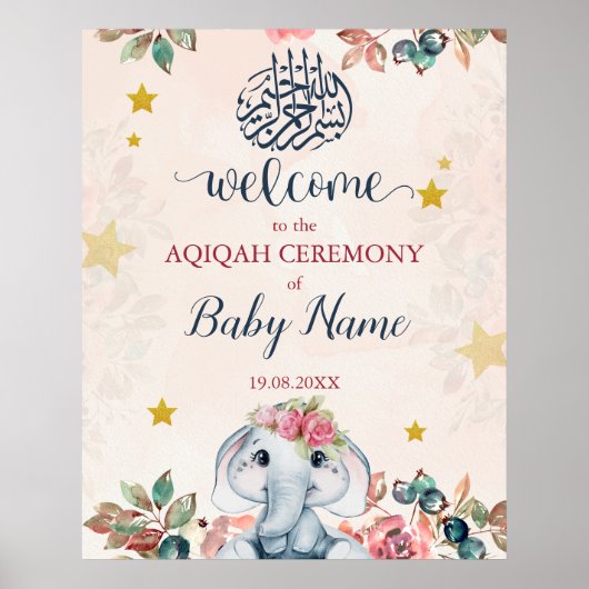 Editable Boho Elephant Aqiqah Aqeeqah Poster Sign (Vorne)
