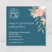 Editable boho florrosa blaues Logo Haar Make-up Quadratische Visitenkarte (Rückseite)