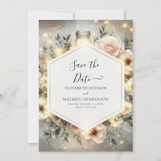 Editable Boho Mason Jar Wedding Save The Date (Vorderseite)