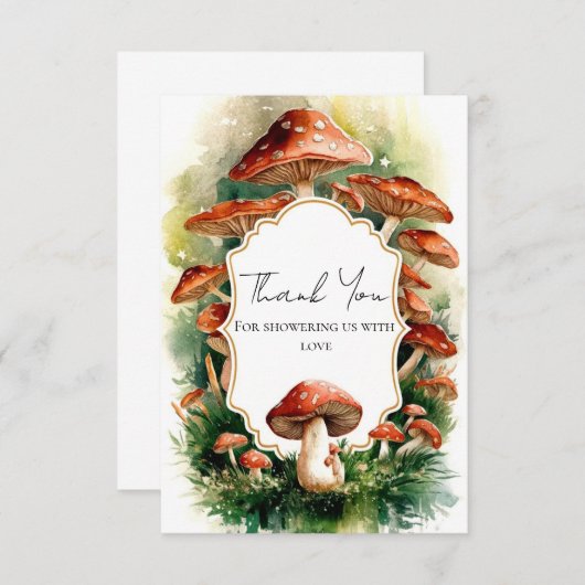 Editable Boho Mushroom Baby Dusche Dankeskarte (Vorne/Hinten)