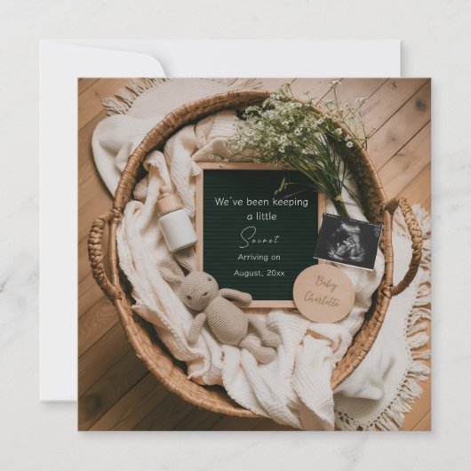 Editable boho neutrale Schwangerschaftsankündigung Einladung (Vorderseite)