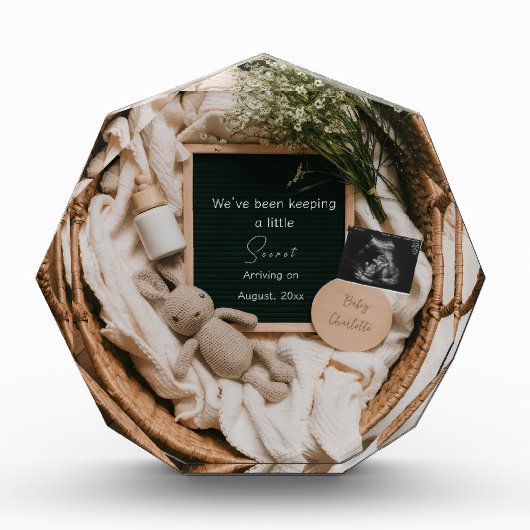 Editable boho neutrale Schwangerschaftsankündigung Fotoblock (Vorderseite)