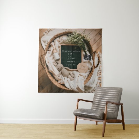 Editable boho neutrale Schwangerschaftsankündigung Wandteppich (Beispiel)