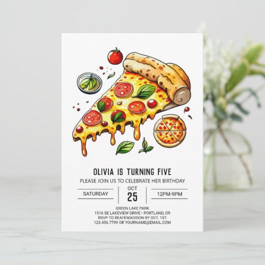 Editable Boho Pizza Birthday Einladung (Stehend Vorderseite)