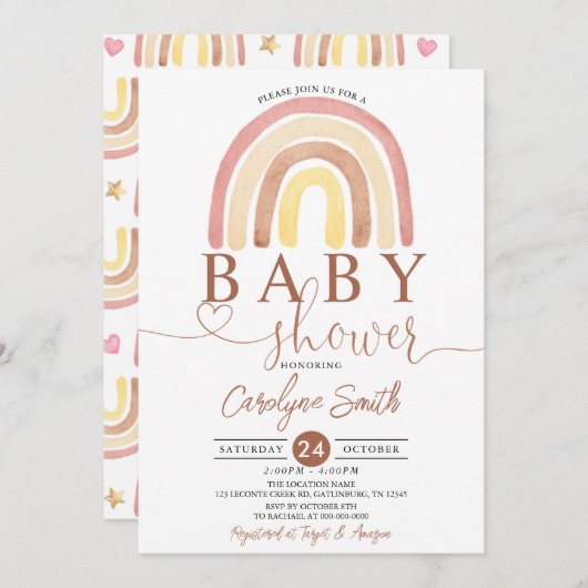 Editable Boho Rainbow Baby Shower Einladung (Vorne/Hinten)