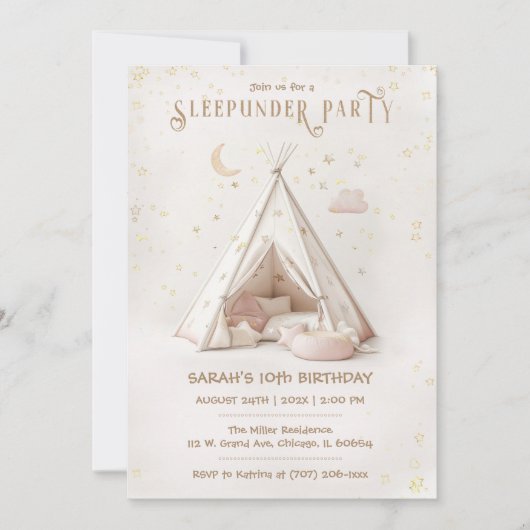 Editable Boho Sleepunder Party Birthday Einladung (Vorderseite)
