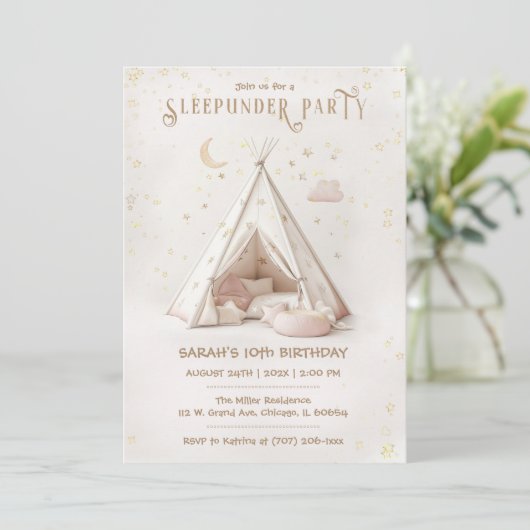 Editable Boho Sleepunder Party Birthday Einladung (Stehend Vorderseite)