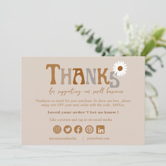 Editable Boho Vielen Dank Geschäftskartenvorlage Einladung (Stehend Vorderseite)