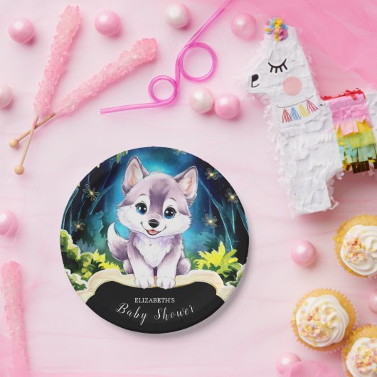 Editable Boho Wolf Baby Shower Pappteller (Party)