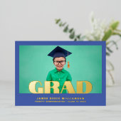Editable Bold GOLD Foto Kindergarten Abschluss Folieneinladung (Stehend vorne)