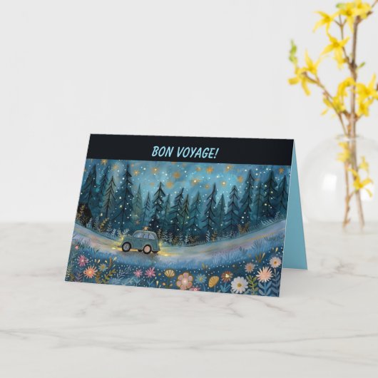 Editable Bon Voyage Car und Blume Karte (Gelbe Blume)