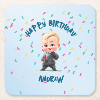 Editable Boss Baby Paper Coaster Rechteckiger Pappuntersetzer