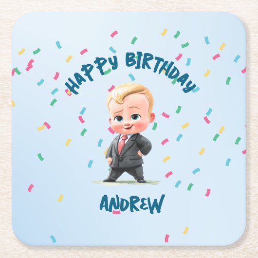Editable Boss Baby Paper Coaster Rechteckiger Pappuntersetzer (Vorderseite)