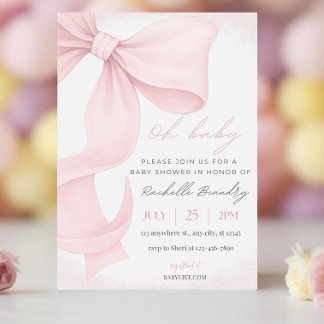 Editable Bow Baby Shower Invitation Template Pink Einladung