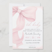 Editable Bow Baby Shower Invitation Template Pink Einladung (Vorderseite)