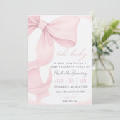 Editable Bow Baby Shower Invitation Template Pink Einladung (Stehend Vorderseite)