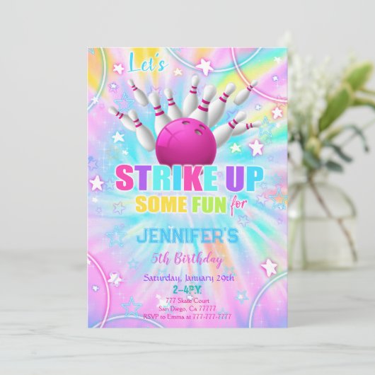 Editable Bowling Birthday Einladung (Stehend Vorderseite)