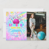 Editable Bowling Birthday Foto Einladung (Vorderseite)