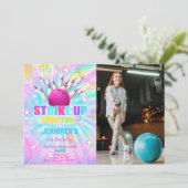 Editable Bowling Birthday Foto Einladung (Stehend Vorderseite)