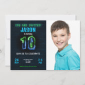 Editable Boy Birthday Foto Einladung (Vorderseite)