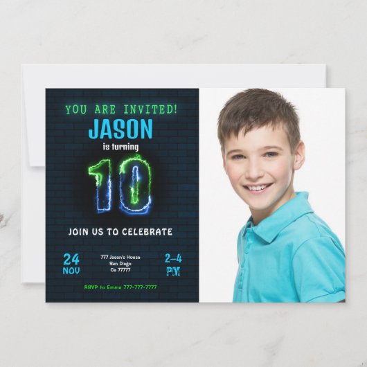 Editable Boy Birthday Foto Einladung (Vorderseite)