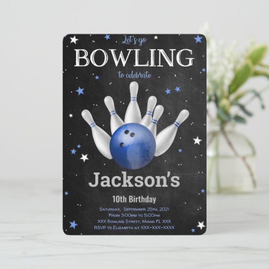 Editable Boy Bowling Einladung (Stehend Vorderseite)