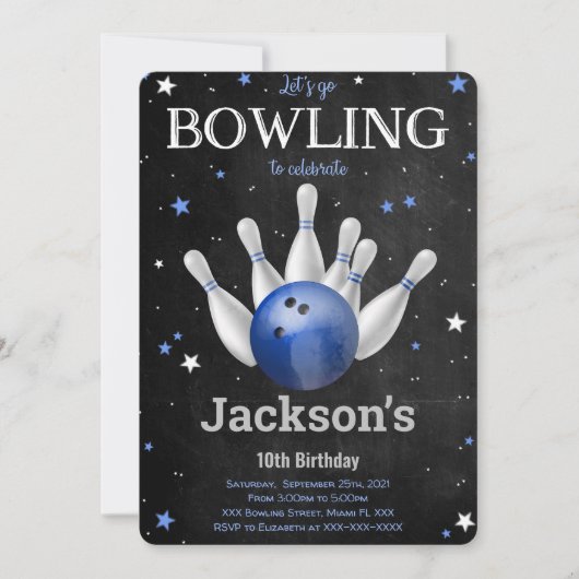 Editable Boy Bowling Einladung (Vorderseite)