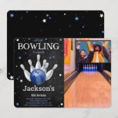 Editable Boy Bowling Foto Einladung (Vorne/Hinten)