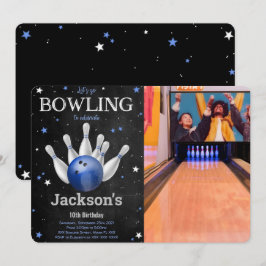 Editable Boy Bowling Foto Einladung