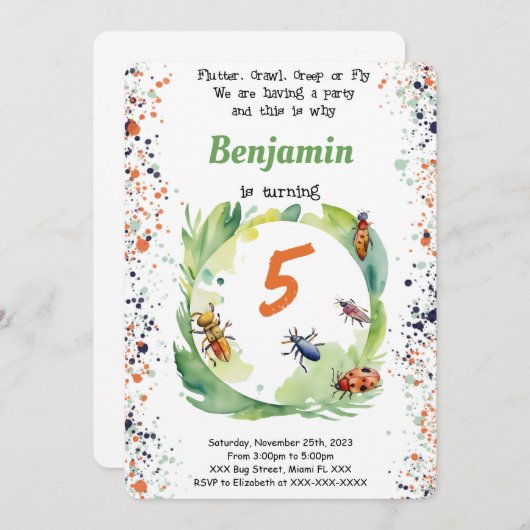 Editable Boy Bug Birthday Party Einladung (Vorne/Hinten)