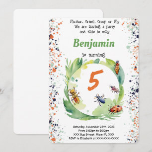 Editable Boy Bug Birthday Party Einladung