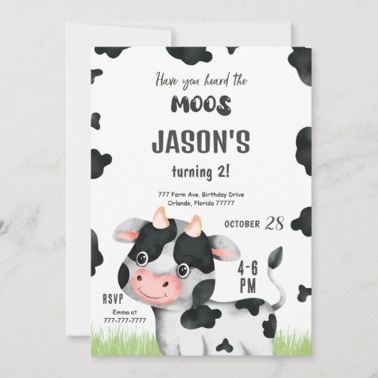 Editable Boy Cow Birthday Einladung (Vorderseite)