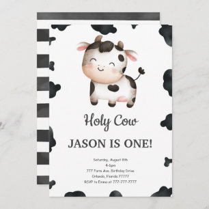 Editable Boy Cow Birthday Einladung