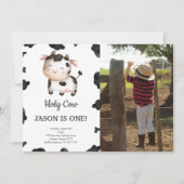Editable Boy Cow Geburtstag Foto Einladung (Vorderseite)