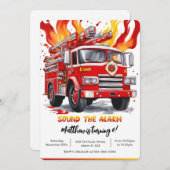 Editable Boy Fire Truck Birthday Einladung (Vorne/Hinten)
