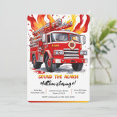 Editable Boy Fire Truck Birthday Einladung (Stehend Vorderseite)
