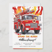 Editable Boy Fire Truck Birthday Einladung (Vorderseite)