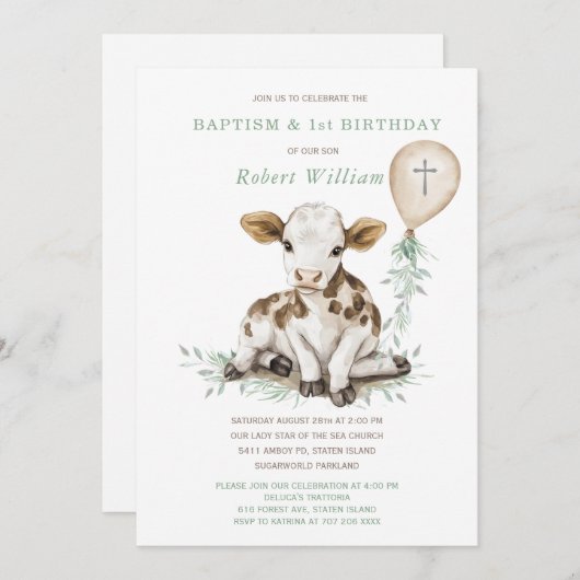 Editable Boy First Birthday und Baptisse Einladung (Vorne/Hinten)