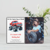 Editable Boy Monster Truck Birthday Foto Einladung (Stehend Vorderseite)