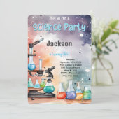 Editable Boy Science Birthday Party Einladung (Stehend Vorderseite)