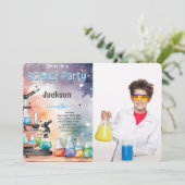 Editable Boy Science Birthday Party Foto Einladung (Stehend Vorderseite)