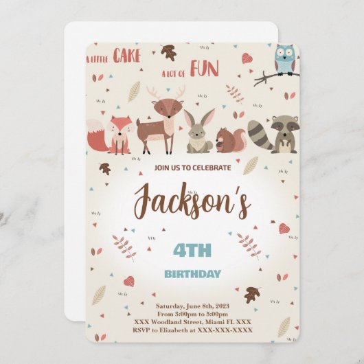Editable Boy Woodland Birthday Einladung (Vorne/Hinten)