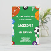 Editable Boys All-Star Multi-Sport Party laden ein Einladung (Stehend Vorderseite)
