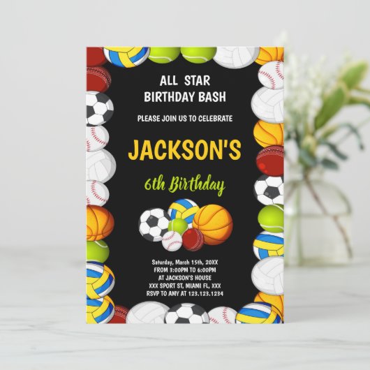 Editable Boys Athletic Party Einladung (Stehend Vorderseite)