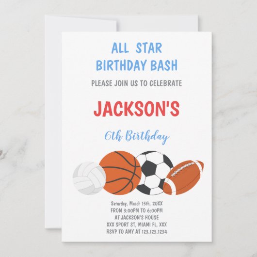 Editable Boys Athletic Party Einladung (Vorderseite)