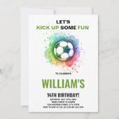 Editable Boys Sports Party Card mit Ball & Goal Einladung (Vorderseite)