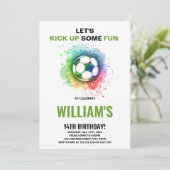 Editable Boys Sports Party Card mit Ball & Goal Einladung (Stehend Vorderseite)
