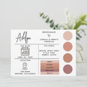 Editable Bridesmaids Info Card für Hochzeit Einladung