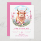 Editable Brown Highland Cow Birthday Einladung (Vorne/Hinten)