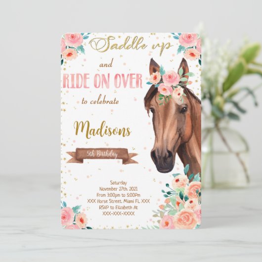 Editable Brown Horse Einladung (Stehend Vorderseite)